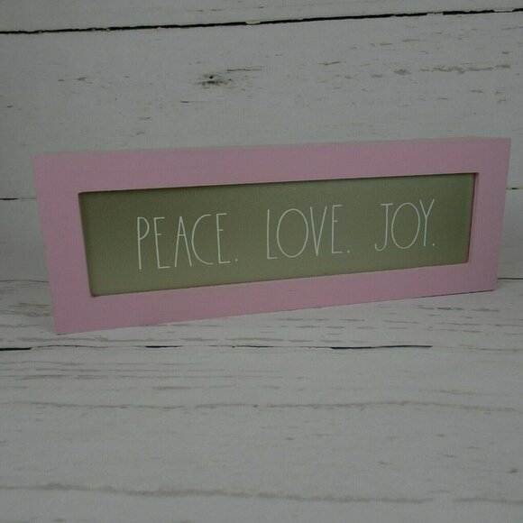 Rae Dunn Pink PEACE LOVE JOY Wooden Sign Farmhouse Holiday Decor 14x5x2 2020 - Picture 2 of 12